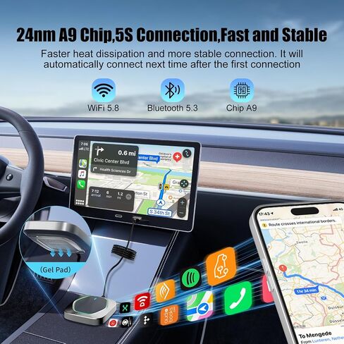 محول CarPlay اللاسلكي لـ iPhone ، قم بتحويل Wired إلى Apple Car Play المحول اللاسلكي ، والتوصيل والتشغيل ، مع 60 سم كابل USB و type-C ، اتصال مستقر بدون تأخير in Kuwait