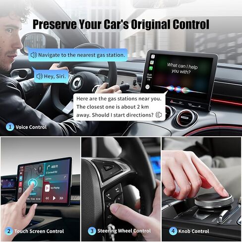 محول CarPlay اللاسلكي لـ iPhone ، قم بتحويل Wired إلى Apple Car Play المحول اللاسلكي ، والتوصيل والتشغيل ، مع 60 سم كابل USB و type-C ، اتصال مستقر بدون تأخير in Kuwait
