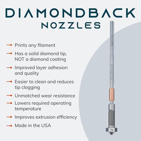 Diamondback Nozzles – Creality Unicorn K1 Compatible – Polycrystalline Solid Diamond Tip 3D Printer Nozzles, Improved Extrusion, Any Filament, Long Life, Wear Resistant, USA Made (0.4mm) in Saudi Arabia
