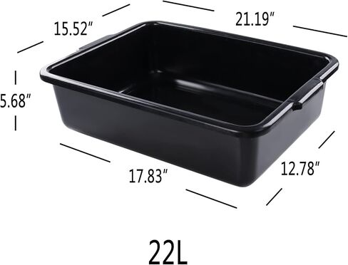 4 Pack 22 L Commercial Bus Tub Box, Black Plastic Rectangle Dish Tub Basin, R in Kuwait