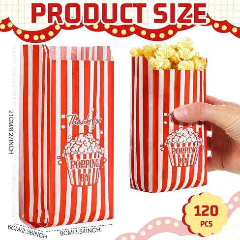 120 PCS Paper Popcorn Bags 1 Oz شكرًا على ظهورها بواسطة أكياس الذرة البوب ​​سائبة الحصص الفشار لمستلزمات Movie Night Theatre Party Party in Kuwait