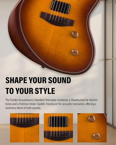 Fender Acoustasonic Standard Telecaster - حزمة انفجار العسل مع حزام ومجموعة تنظيف الجيتار وفيديو تعليمي أوستن بازار in Saudi Arabia