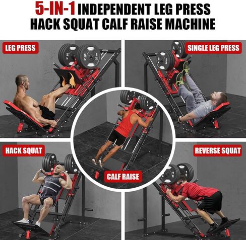 Spart 5-in-1 Leg Press Machine Hack Squat Machine ، جهاز الضغط على الساق ISO مع محمل خطي ، قرفصاء اختراق قابل للتعديل مع رفع العجل ، آلة تمرين الساق التجارية مع تخزين الوزن وتوتر النطاق in Kuwait