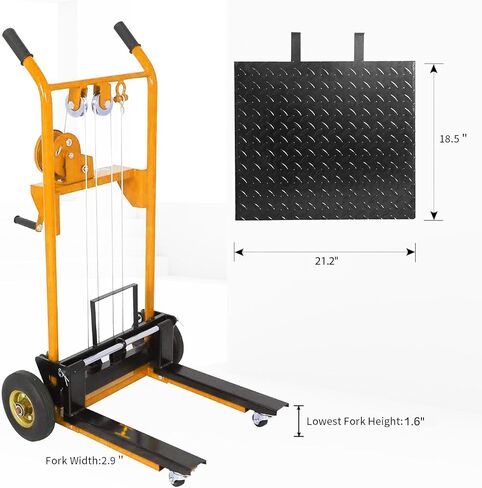 Hydraulic Material Stacker, Pallet Jack Truck Dolly, 440 lbs Capacity, 35.4" Lifting Height, 18.1" Fork Length Pallet Stacker with a Lift Plate(Orange) in Saudi Arabia