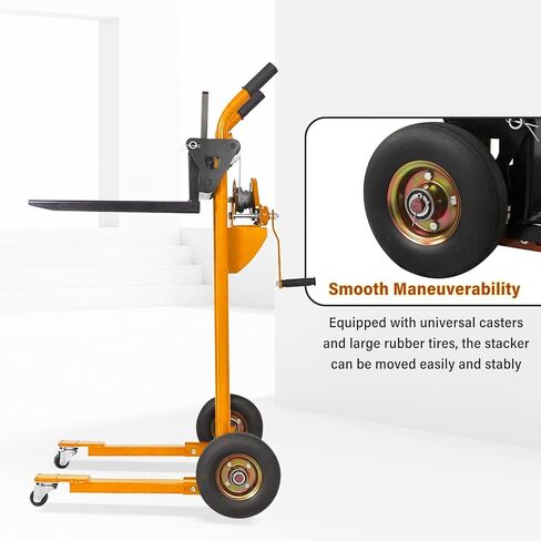 Hydraulic Material Stacker, Pallet Jack Truck Dolly, 440 lbs Capacity, 35.4" Lifting Height, 18.1" Fork Length Pallet Stacker with a Lift Plate(Orange) in Saudi Arabia