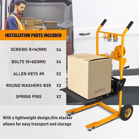 Hydraulic Material Stacker, Pallet Jack Truck Dolly, 440 lbs Capacity, 35.4" Lifting Height, 18.1" Fork Length Pallet Stacker with a Lift Plate(Orange) in Saudi Arabia