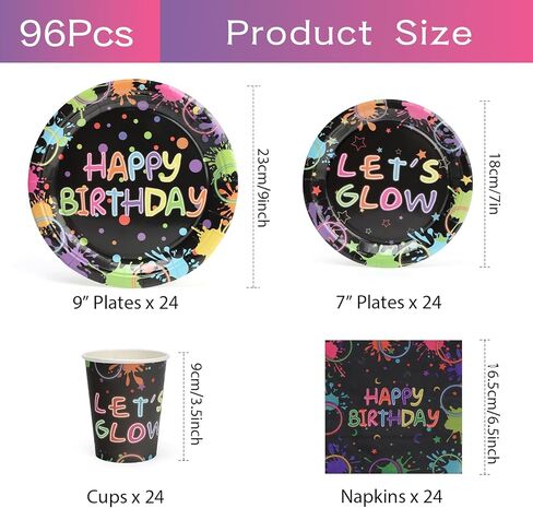 96 Pcs Party Paper Plates and Napkins Sets, Pink Birthday Paper Plates and Napkins, Disposable Tableware Set, Party Supplies for Kids Happy Birthday, Serve for 24, Striped Edge Design in Kuwait