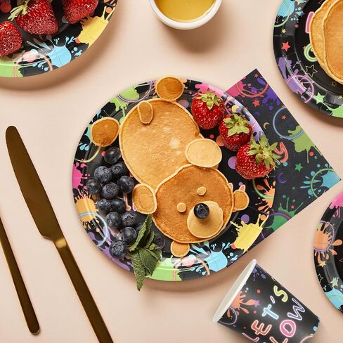 96 Pcs Party Paper Plates and Napkins Sets, Pink Birthday Paper Plates and Napkins, Disposable Tableware Set, Party Supplies for Kids Happy Birthday, Serve for 24, Striped Edge Design in Kuwait