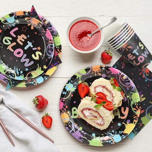 96 Pcs Party Paper Plates and Napkins Sets, Pink Birthday Paper Plates and Napkins, Disposable Tableware Set, Party Supplies for Kids Happy Birthday, Serve for 24, Striped Edge Design in Kuwait