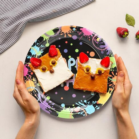 96 Pcs Party Paper Plates and Napkins Sets, Pink Birthday Paper Plates and Napkins, Disposable Tableware Set, Party Supplies for Kids Happy Birthday, Serve for 24, Striped Edge Design in Kuwait