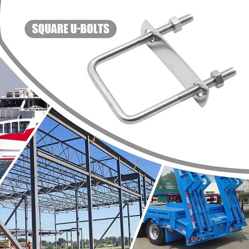 4 Pcs 2-3/8"(60mm) Inner Width 100mm Length M8 Square U-Bolts for Boats Pipelines Trailers and Industrial Steel Structure Conduits in Saudi Arabia