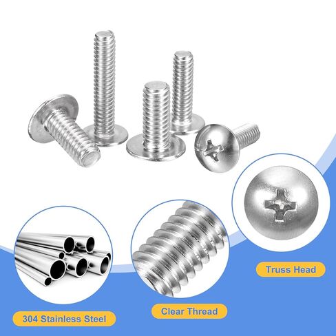 uxcell #6-32 x 1-1/4" Truss Head Phillips Machine Screws, Full Thread, Phillips Drive, 304 Stainless Steel 18-8, Quantity 50 in Saudi Arabia
