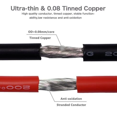 Gauge Copper Wire, Black Red Color 2Pin Silicone Cable Extension Copper Wire Super Soft 10 12 14 16 18 20 22 24 26 AWG Flexible DIY LED Lamp Connector Wire(20 Awg,5m) in Saudi Arabia