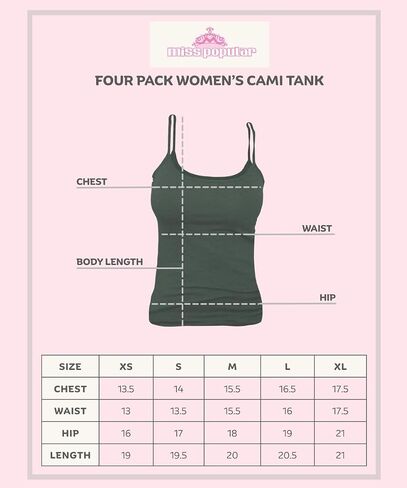 MISS POPULAR Women's 4-Pack Camisole Tank Tops Basic Undershirt with Adjustable Spaghetti Straps,Sizes XS-2XL in Saudi Arabia
