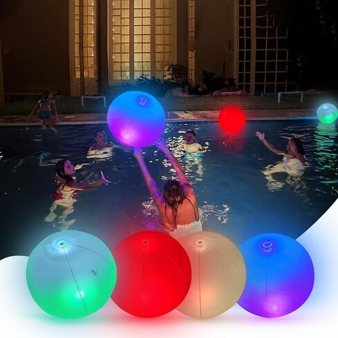 Nayuna Dual Lead Beach Ball - (4 عبوات) توهج في الكرات المظلمة لحوض السباحة والشاطئ - تضيء كرات الشاطئ لحفلة البركة - كرة متوهجة - توهج في كرة الشاطئ المظلمة. in Kuwait