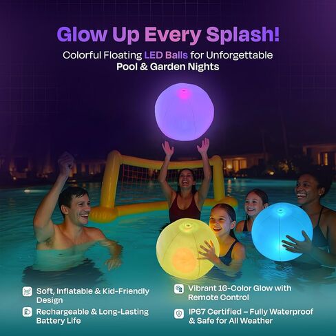 Nayuna Dual Lead Beach Ball - (4 عبوات) توهج في الكرات المظلمة لحوض السباحة والشاطئ - تضيء كرات الشاطئ لحفلة البركة - كرة متوهجة - توهج في كرة الشاطئ المظلمة. in Kuwait