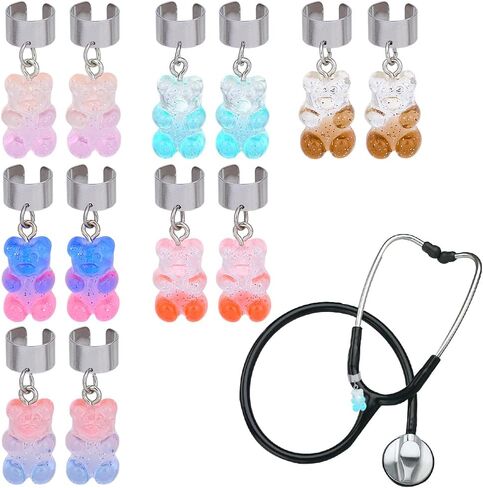 Olycraft 12pcs 6 Colors Bear Bear Metethoscope Charms 1.2 inch Animal Metethoscope Tag Metethoscope name tag tag charms charmoscope charms accoper for doctor nurs in Saudi Arabia