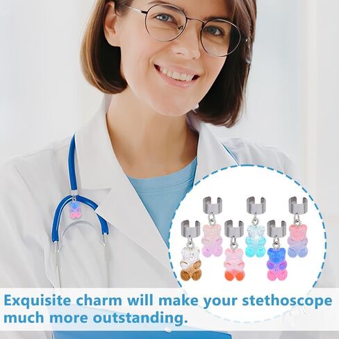Olycraft 12pcs 6 Colors Bear Bear Metethoscope Charms 1.2 inch Animal Metethoscope Tag Metethoscope name tag tag charms charmoscope charms accoper for doctor nurs in Saudi Arabia