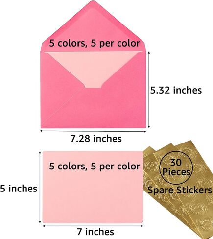 Wishop 25 Pieces A7 Colored Envelopes with Cards and Stickers Set 5 Colors for Weddings, Invitations, Birthday, Baby Shower, 5x7 inches (Blue 5Colors) in Saudi Arabia