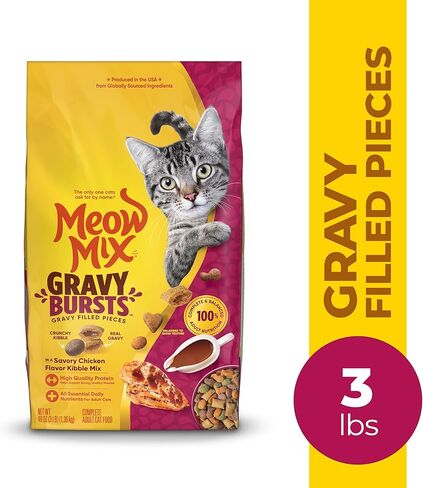 Meow Mix Gravy Bursts Savory Chicken Flavor Mix with Gravy Filled Pieces, Dry Cat Food, 13.5 Pound Bag in Saudi Arabia