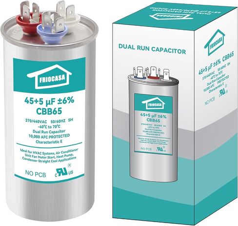 45/7.5 uF 45+7.5 MFD ±6% Ac Capacitor 370V/440V 50/60Hz CBB65B Air Conditioner Capacitors for AC Unit Fan Motor Start or Pool Pump or Air Condenser Straight Cool in Saudi Arabia