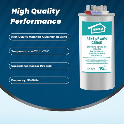 45/7.5 uF 45+7.5 MFD ±6% Ac Capacitor 370V/440V 50/60Hz CBB65B Air Conditioner Capacitors for AC Unit Fan Motor Start or Pool Pump or Air Condenser Straight Cool in Saudi Arabia