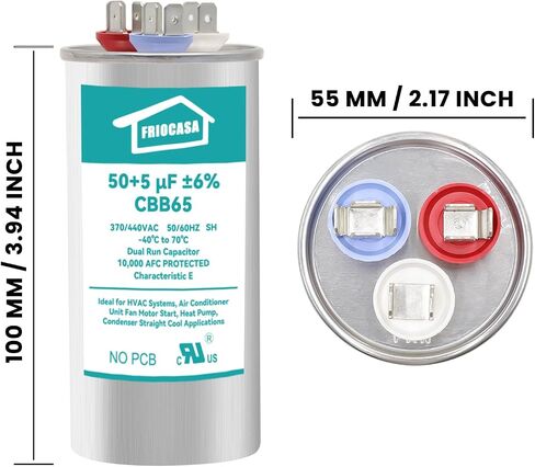 45/7.5 uF 45+7.5 MFD ±6% Ac Capacitor 370V/440V 50/60Hz CBB65B Air Conditioner Capacitors for AC Unit Fan Motor Start or Pool Pump or Air Condenser Straight Cool in Saudi Arabia
