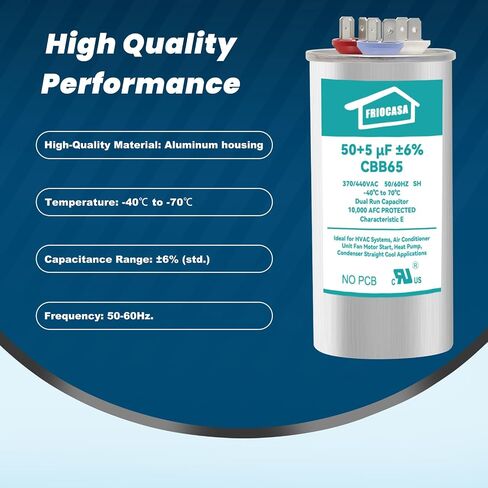 45/7.5 uF 45+7.5 MFD ±6% Ac Capacitor 370V/440V 50/60Hz CBB65B Air Conditioner Capacitors for AC Unit Fan Motor Start or Pool Pump or Air Condenser Straight Cool in Saudi Arabia