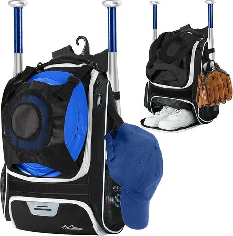 MoKo Baseball Bag, Softball Bag with External Helmet Holder & Fence Hook for T-Ball Bat Softball Equipment, Lightweight & Breathable Baseball Backpack with Shoe Compartment for Youth & Adult, Black in Saudi Arabia