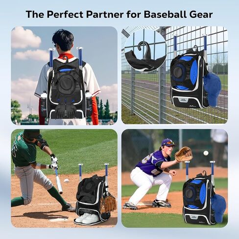 MoKo Baseball Bag, Softball Bag with External Helmet Holder & Fence Hook for T-Ball Bat Softball Equipment, Lightweight & Breathable Baseball Backpack with Shoe Compartment for Youth & Adult, Black in Saudi Arabia