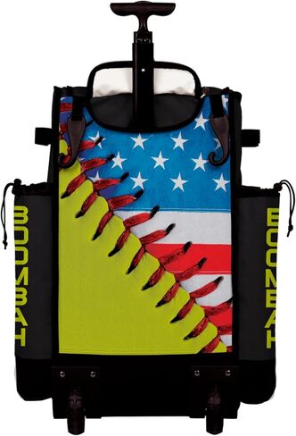 Boombah Rolling Superpack Baseball/Softball Gear Bag - مقبض تلسكوبي - يحمل 4 خفافيش - نسخة بعجلات - USA Softball Classic Optic Yellow/Royal Blue/Red in Saudi Arabia