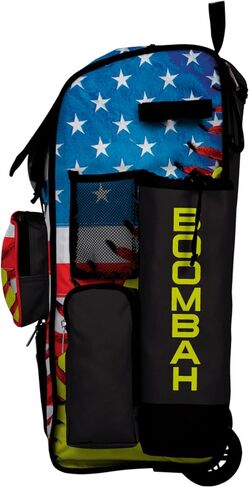 Boombah Rolling Superpack Baseball/Softball Gear Bag - مقبض تلسكوبي - يحمل 4 خفافيش - نسخة بعجلات - USA Softball Classic Optic Yellow/Royal Blue/Red in Saudi Arabia