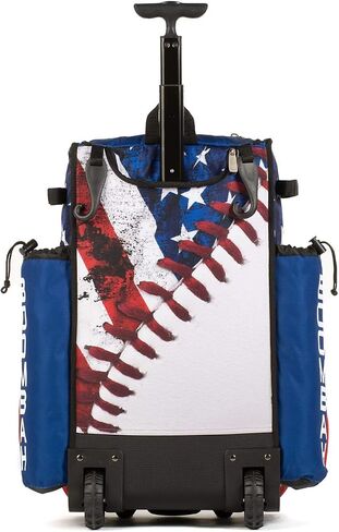 Boombah Rolling Superpack 2.0 Baseball/Softball Gear Bag - 23-1/2" x 13-1/2" x 9-1/2" - USA Baseball Royal/Red/White - Telescopic Handle - Holds 4 Bats - Wheeled Version in Saudi Arabia
