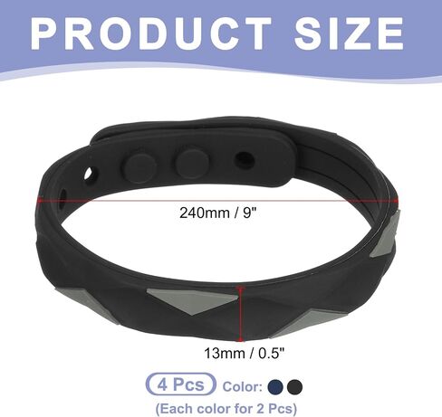 MECCANIXITY Anti Static Bracelet, 0.5"X9" Adjustable Anti Static Wristband Silicone Balance Energy Sport Bracelets for Eliminate Static, Black,Blue 4Pack in Kuwait
