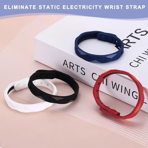 MECCANIXITY Anti Static Bracelet, 0.5"X9" Adjustable Anti Static Wristband Silicone Balance Energy Sport Bracelets for Eliminate Static, Black,Blue 4Pack in Kuwait