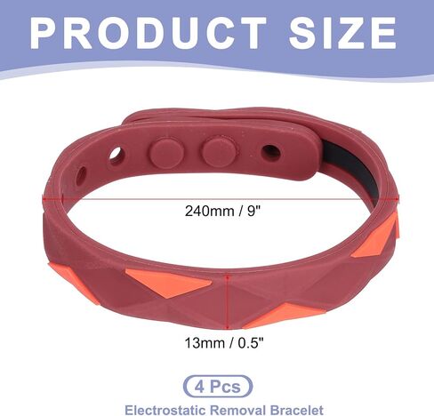 MECCANIXITY Anti Static Bracelet, 0.5"X9" Adjustable Anti Static Wristband Silicone Balance Energy Sport Bracelets for Eliminate Static, Black,Blue 4Pack in Kuwait