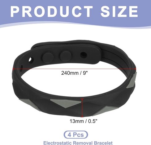 MECCANIXITY Anti Static Bracelet, 0.5"X9" Adjustable Anti Static Wristband Silicone Balance Energy Sport Bracelets for Eliminate Static, Black,Blue 4Pack in Saudi Arabia