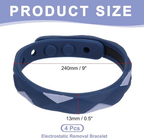 MECCANIXITY Anti Static Bracelet, 0.5"X9" Adjustable Anti Static Wristband Silicone Balance Energy Sport Bracelets for Eliminate Static, Black,Blue 4Pack in Kuwait