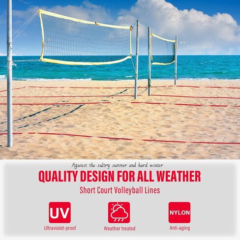 Professional Beach Volleyball Lines for Sand-2 Inch, Highly Visible, All-Weather, with Stainless Anchors & Sand Bags - Official Court 30' X 60'|Short Court 26.3' X 52.6' in Kuwait