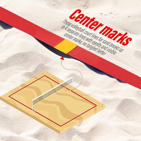 Professional Beach Volleyball Lines for Sand-2 Inch, Highly Visible, All-Weather, with Stainless Anchors & Sand Bags - Official Court 30' X 60'|Short Court 26.3' X 52.6' in Kuwait