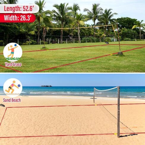 Professional Beach Volleyball Lines for Sand-2 Inch, Highly Visible, All-Weather, with Stainless Anchors & Sand Bags - Official Court 30' X 60'|Short Court 26.3' X 52.6' in Kuwait