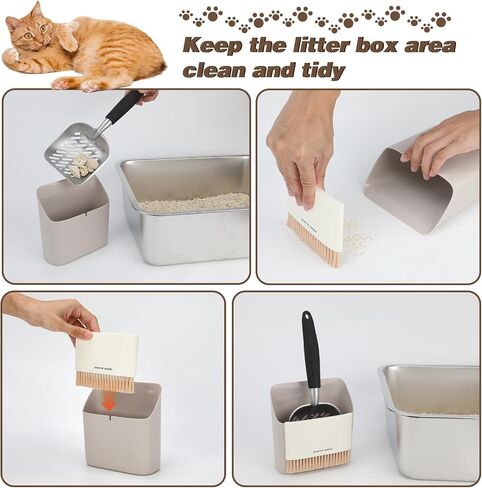 Heavy-Duty Cat Litter Scoop with Holder, Metal Cat Scooper Holder Trash Container, Aluminum Kitty Poop Sifting Shovel Captures All Clumps, Speed Sifter Litter Box Scooper with Cats Caddy in Saudi Arabia