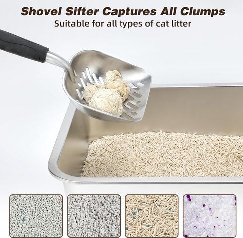 Heavy-Duty Cat Litter Scoop with Holder, Metal Cat Scooper Holder Trash Container, Aluminum Kitty Poop Sifting Shovel Captures All Clumps, Speed Sifter Litter Box Scooper with Cats Caddy in Saudi Arabia
