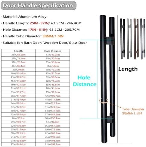 Long Door Pull Handle Replacement, Round Commercial Barn Door/Glass Push Pull Doors/Wood Door Handles Bar 25 34 36 58 70 97 Inches Gate Hardware Kit Two-Side Design, Heavy Duty (Color : Ligh in Saudi Arabia