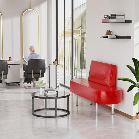 Omysalon غرفة الانتظار مقعد المقعد ، كرسي مكتب استقبال صالون مع مسند الظهر ، 59.1 '' 'Vabice Guest Lobby Chair for Beauty Beauty Barber Furniture ، Black in Kuwait