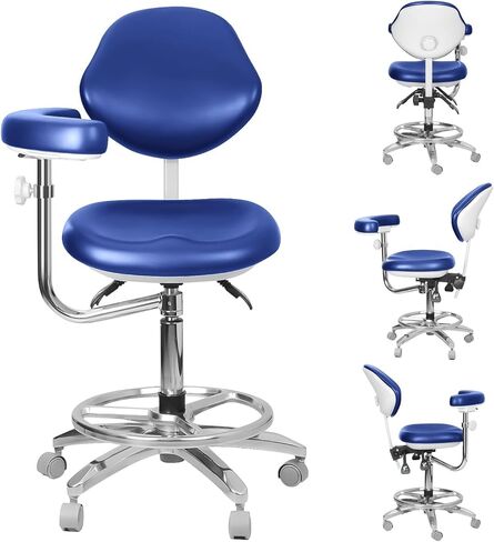 XUX Dual-use Dental Adjustable Seat Doctor's Stool Dental Assistance Chair with Foot Control 360 Degree Rotation Armrest QY-600M-B2 PU Leather in Saudi Arabia