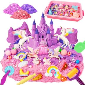 Bbiamsleep Unicorn Sensory Bin, 493 Pcs Unicorn Sand Kit with Sandbox 3.3 lbs Color Sensory Sand 6 Castle Mould 9 Tools for Birthday Party in Saudi Arabia