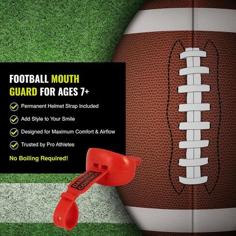 DAMAGE CONTROL Mouthguard with Permanent Helmet Strap, Youth Mouth Guard to Protect Lips & Teeth, No Boiling Pacifier, Breathable Binky Mouthpiece, Football Mouthpiece, Works with Braces (Black) in Kuwait