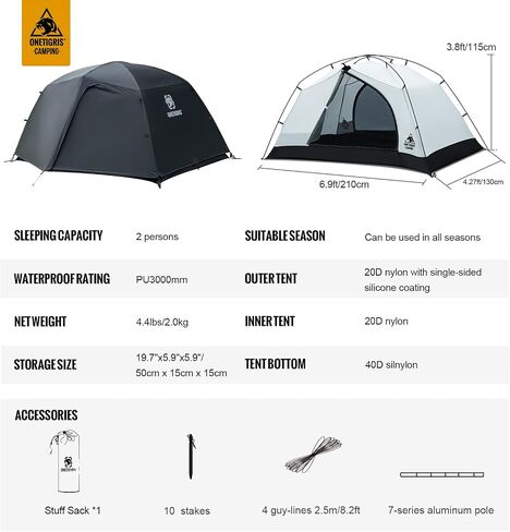 OneTigris Stella 4 Season Camping Tent Backpacking 1 Person Waterproof Lightweight Easy Setup Instant 3000mm Waterproof Rating Outdoor Hiking Tent in Saudi Arabia