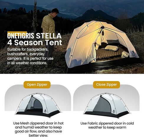 OneTigris Stella 4 Season Camping Tent Backpacking 1 Person Waterproof Lightweight Easy Setup Instant 3000mm Waterproof Rating Outdoor Hiking Tent in Saudi Arabia